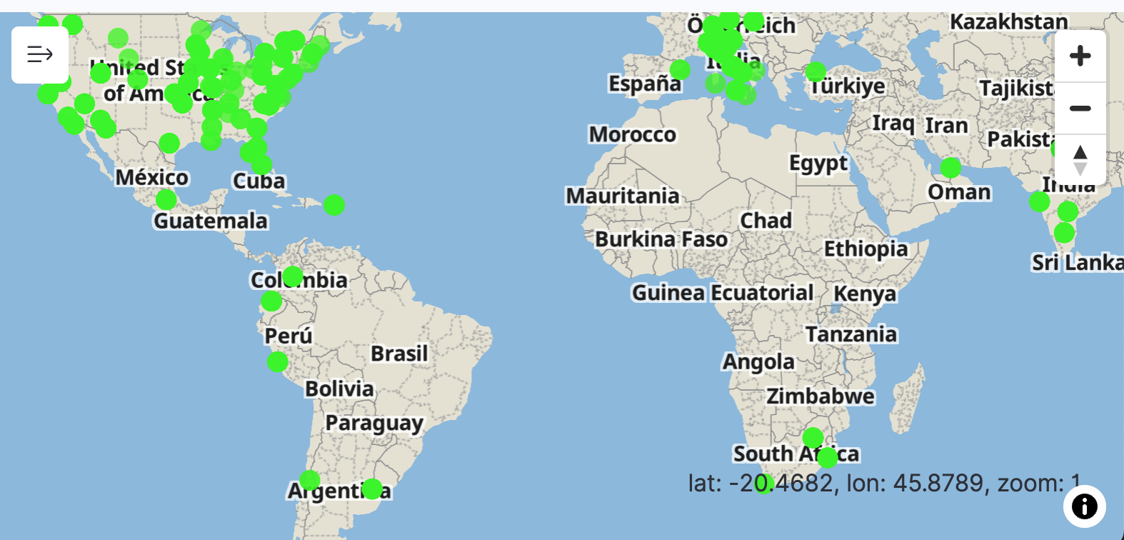 Example coordinate map in SmartObserve Dashboards